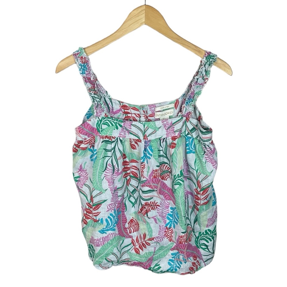 WS387 Women’s Cynthia Rowley 100% Linen Floral Beach Blouse Top S